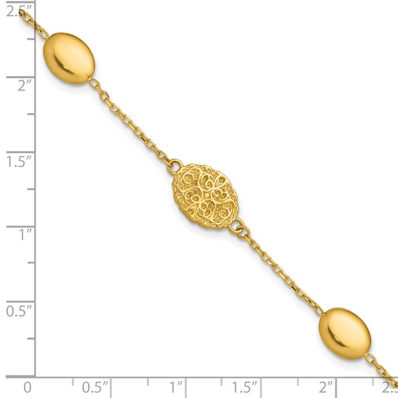 Leslie's 14K Polished Oval Textured w/.5in Ext. Fancy Bracelet