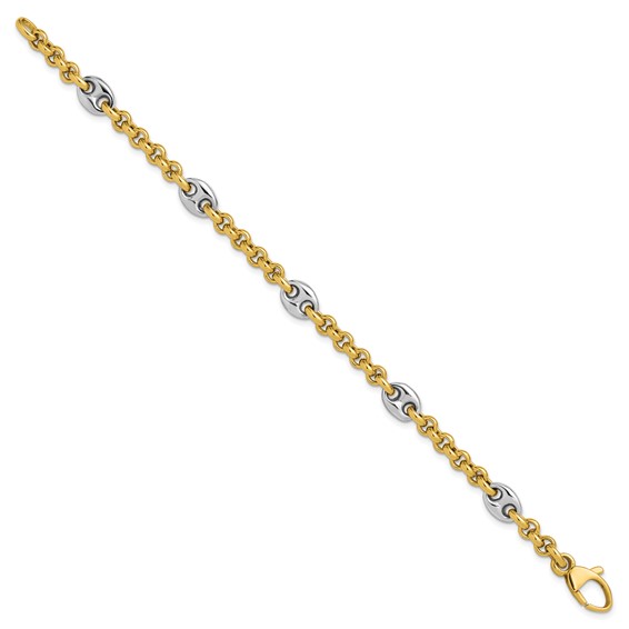 Leslie's 14K Two-tone Polished Fancy Puffed Mariner Link Bracelet