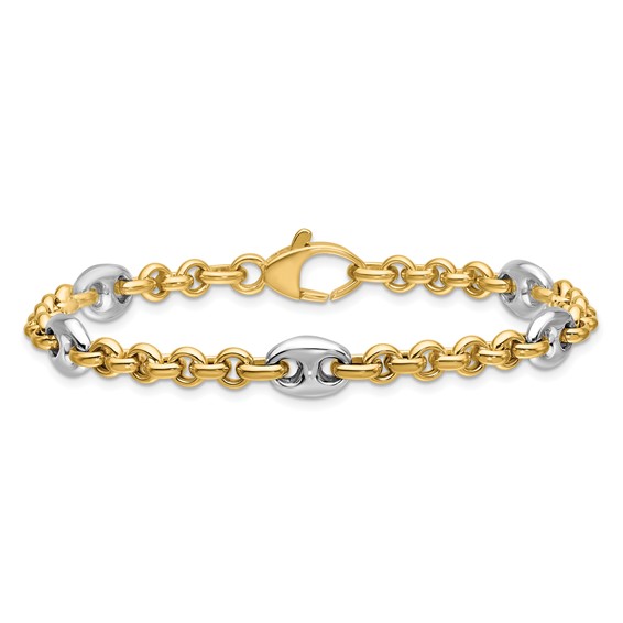 Leslie's 14K Two-tone Polished Fancy Puffed Mariner Link Bracelet