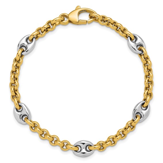 Leslie's 14K Two-tone Polished Fancy Puffed Mariner Link Bracelet