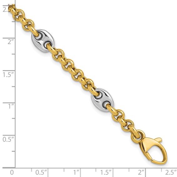 Leslie's 14K Two-tone Polished Fancy Puffed Mariner Link Bracelet