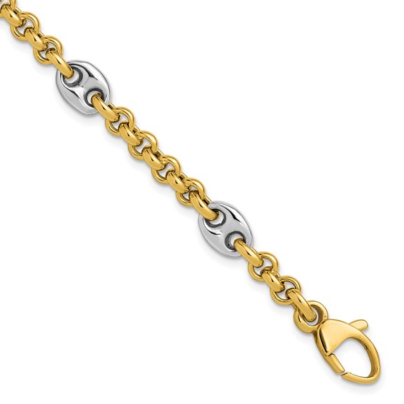 Leslie's 14K Two-tone Polished Fancy Puffed Mariner Link Bracelet