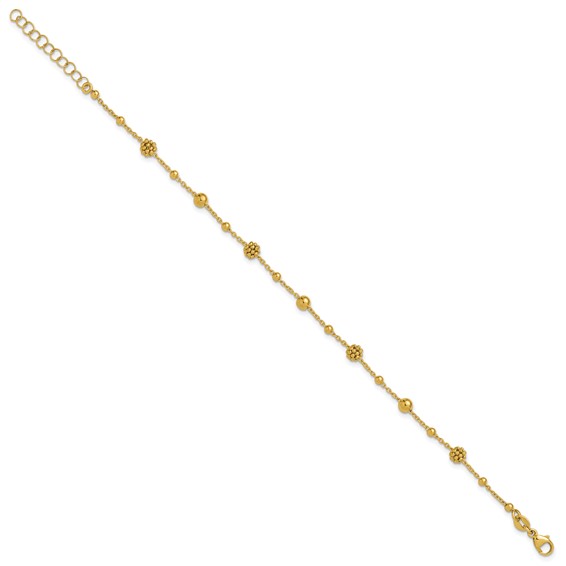 Leslie's 14K Polished Dia-cut Beaded w/ 1in ext. Bracelet