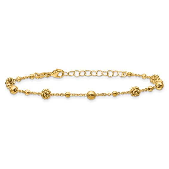 Leslie's 14K Polished Dia-cut Beaded w/ 1in ext. Bracelet