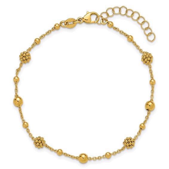 Leslie's 14K Polished Dia-cut Beaded w/ 1in ext. Bracelet