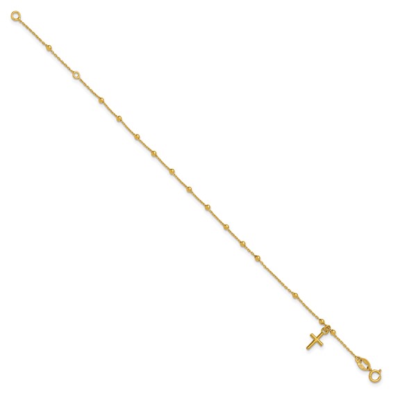 Leslie's 14K Polished Beaded Cross w/.5in ext. Rosary Bracelet