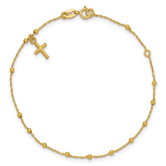 Leslie's 14K Polished Beaded Cross w/.5in ext. Rosary Bracelet