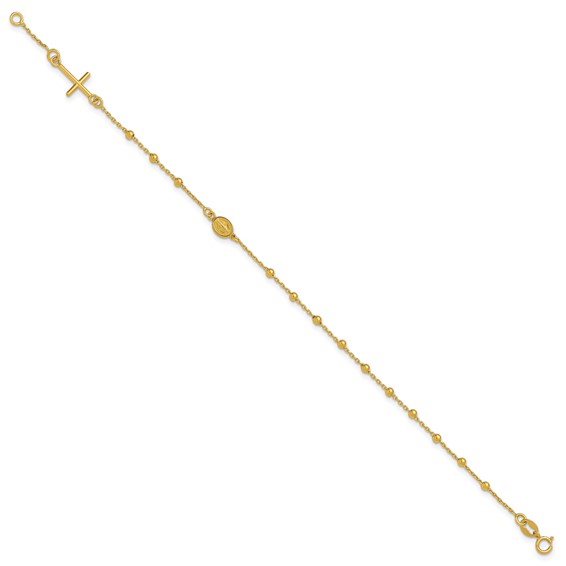 Leslie's 14K Polished Beaded Cross w/.5in ext. Rosary Bracelet
