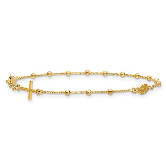 Leslie's 14K Polished Beaded Cross w/.5in ext. Rosary Bracelet