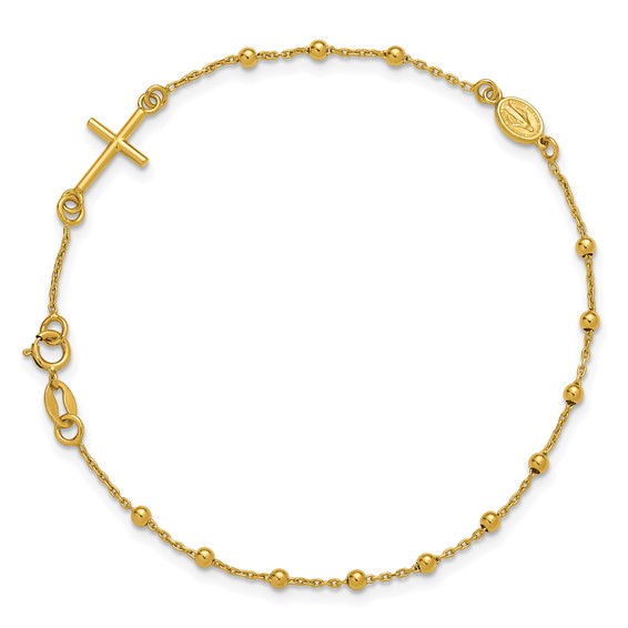 Leslie's 14K Polished Beaded Cross w/.5in ext. Rosary Bracelet