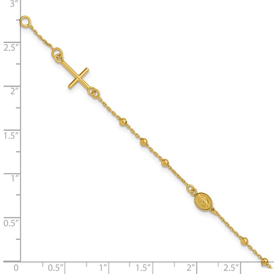 Leslie's 14K Polished Beaded Cross w/.5in ext. Rosary Bracelet