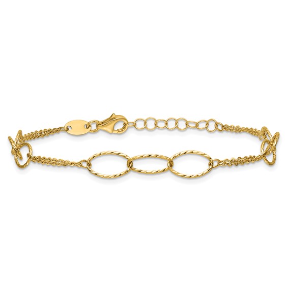 Leslie's 14K Polished Dia-cut  2-Strand Oval Links w/1in ext. Bracelet