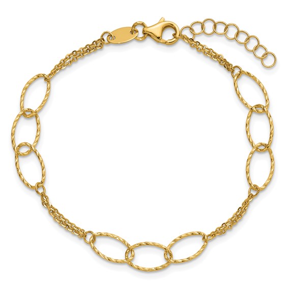 Leslie's 14K Polished Dia-cut  2-Strand Oval Links w/1in ext. Bracelet