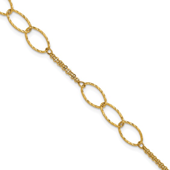 Leslie's 14K Polished Dia-cut  2-Strand Oval Links w/1in ext. Bracelet