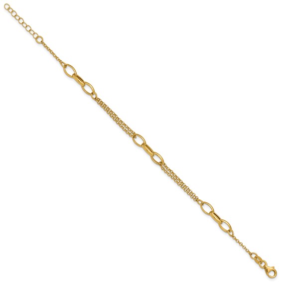 Leslie's 14K Polished Fancy 2-Strand Oval Links w/1in ext. Bracelet
