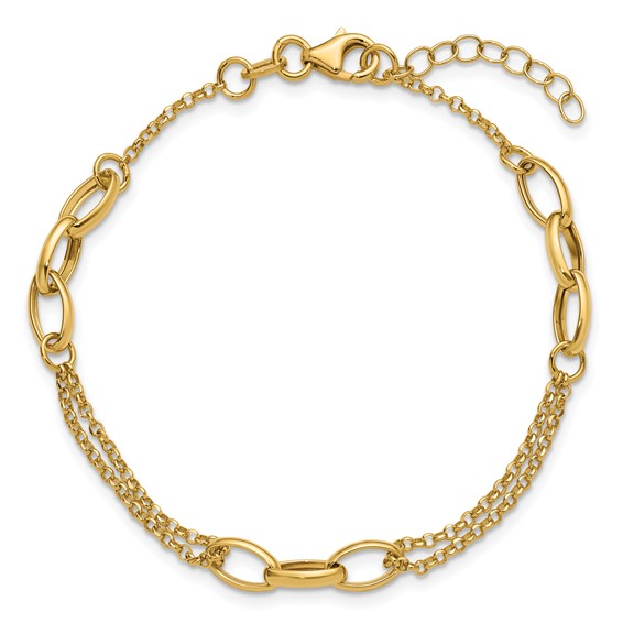 Leslie's 14K Polished Fancy 2-Strand Oval Links w/1in ext. Bracelet
