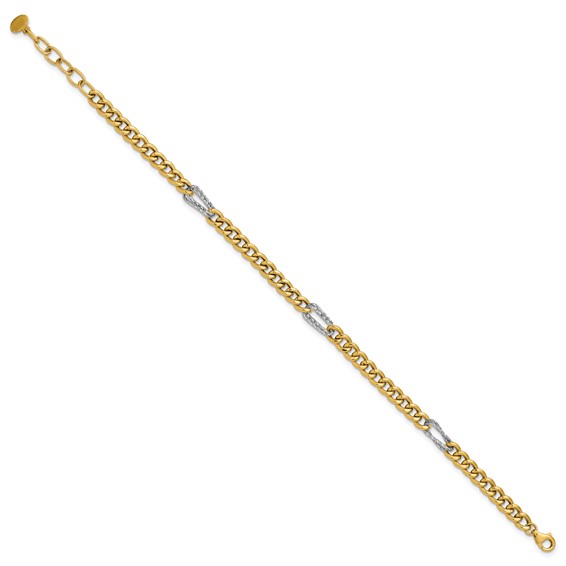 Leslie's 14K Two-tone Polished / DC Fancy Link w/1in ext. Bracelet