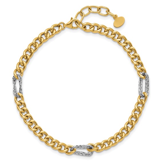 Leslie's 14K Two-tone Polished / DC Fancy Link w/1in ext. Bracelet