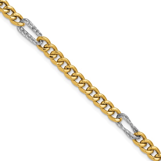 Leslie's 14K Two-tone Polished / DC Fancy Link w/1in ext. Bracelet