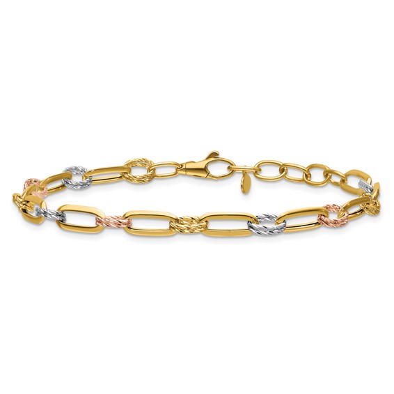Leslie's 14K Tri-color Polished / DC Fancy Link w/1in ext. Bracelet