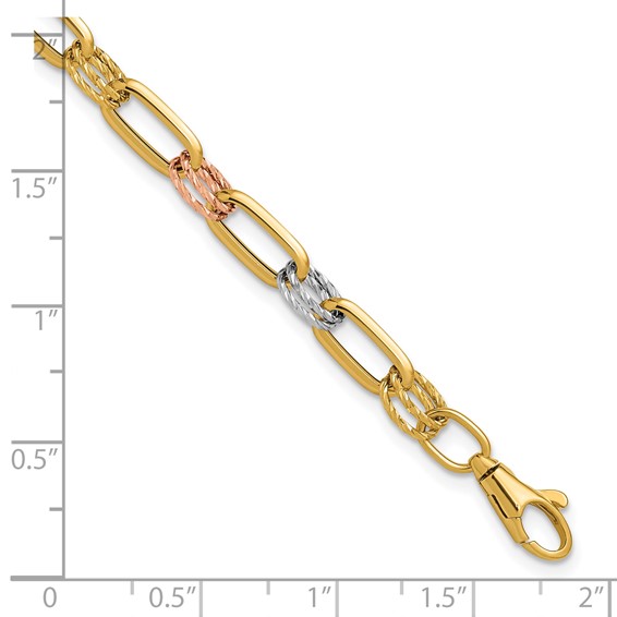 Leslie's 14K Tri-color Polished / DC Fancy Link w/1in ext. Bracelet