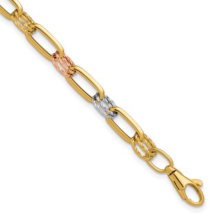Leslie's 14K Tri-color Polished / DC Fancy Link w/1in ext. Bracelet