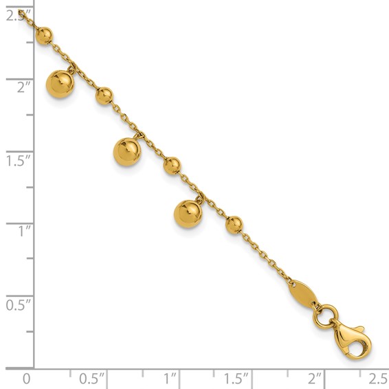 Leslie's 14K Polished Dangle Beaded with .5in ext. Bracelet