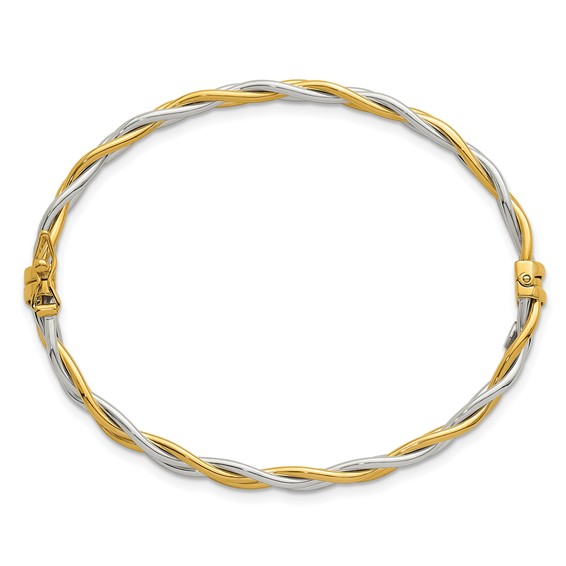 Leslie's 14K w/Rhodium Polished Double Row Twisted Hinged Bangle