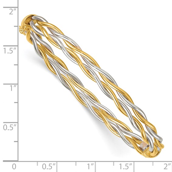 Leslie's 14K w/Rhodium Polished Double Row Twisted Hinged Bangle