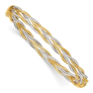 Leslie's 14K w/Rhodium Polished Double Row Twisted Hinged Bangle
