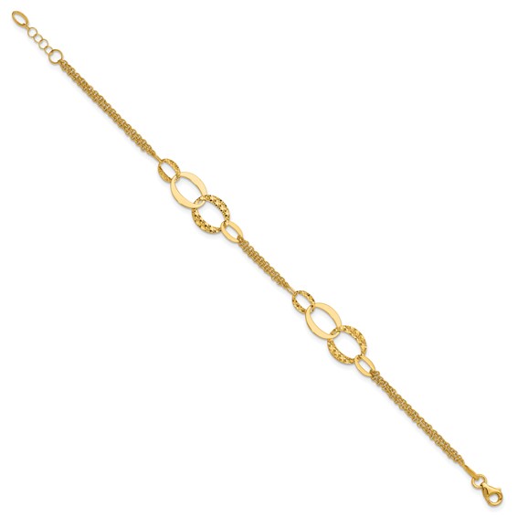 Leslie's 14K Polished and Dia-cut  2-Strand Oval Links w/.5in ext. Bracelet