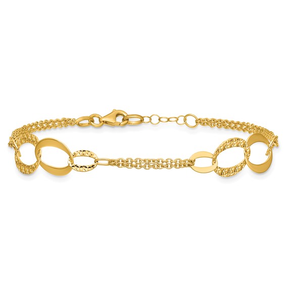 Leslie's 14K Polished and Dia-cut  2-Strand Oval Links w/.5in ext. Bracelet