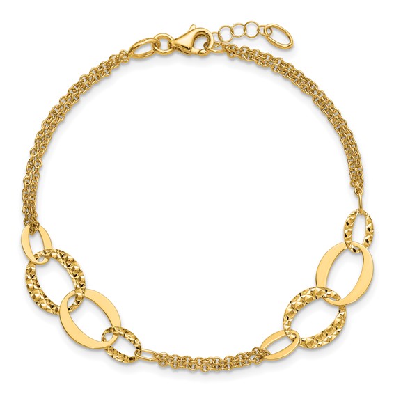 Leslie's 14K Polished and Dia-cut  2-Strand Oval Links w/.5in ext. Bracelet