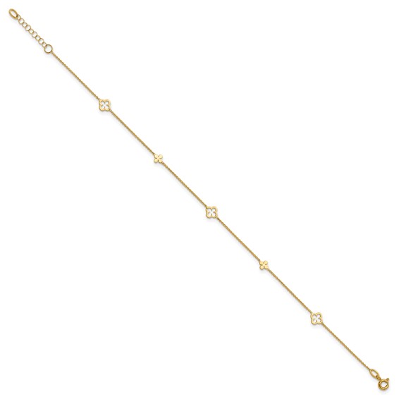 Leslie's 14K Polished Clover 9in plus 1in ext. Anklet