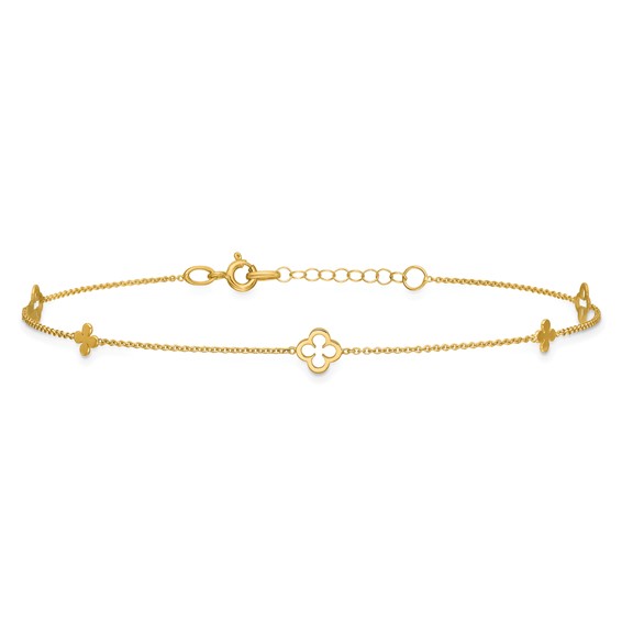 Leslie's 14K Polished Clover 9in plus 1in ext. Anklet