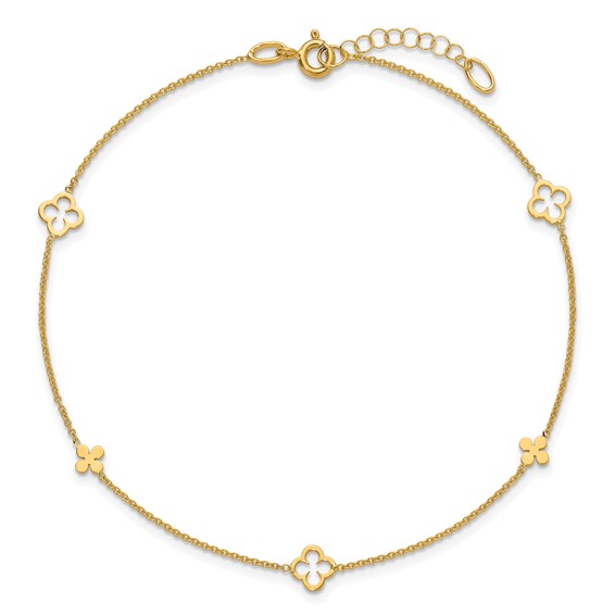 Leslie's 14K Polished Clover 9in plus 1in ext. Anklet