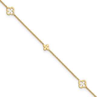 Leslie's 14K Polished Clover 9in plus 1in ext. Anklet