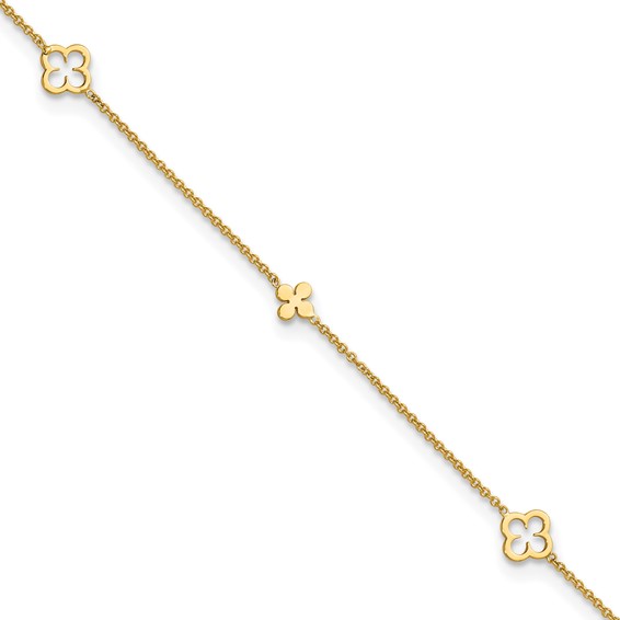 Leslie's 14K Polished Clover 9in plus 1in ext. Anklet