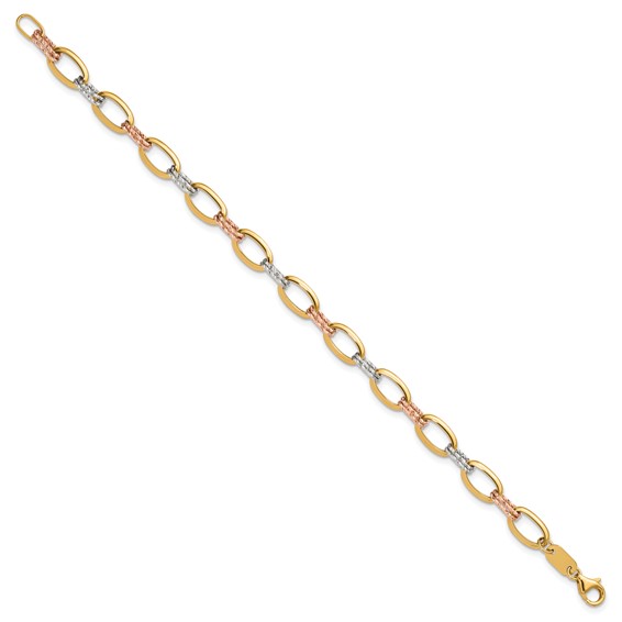 Leslie's 14K Tri-color Polished and Dia-cut Fancy Link Bracelet