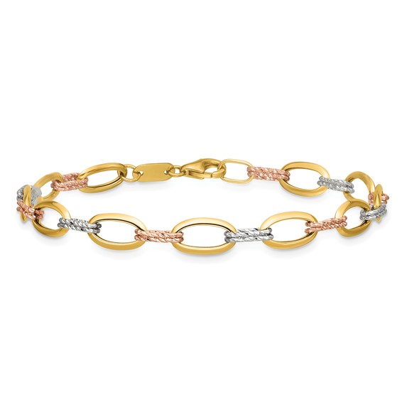 Leslie's 14K Tri-color Polished and Dia-cut Fancy Link Bracelet