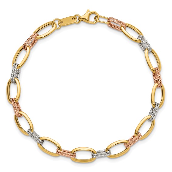 Leslie's 14K Tri-color Polished and Dia-cut Fancy Link Bracelet