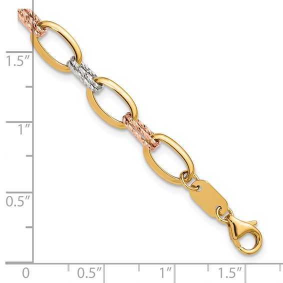 Leslie's 14K Tri-color Polished and Dia-cut Fancy Link Bracelet