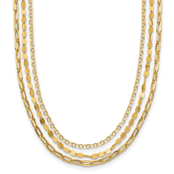 Leslie's 14K Polished 3-strand Fancy Link w/2in ext. Necklace