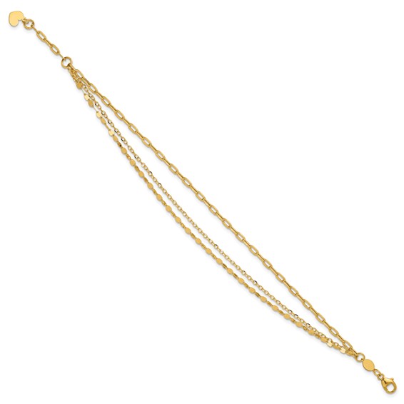 Leslie's 14K Polished 3-strand Fancy Link w/1in ext. Bracelet