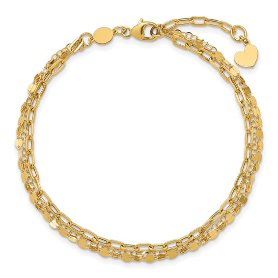 Leslie's 14K Polished 3-strand Fancy Link w/1in ext. Bracelet
