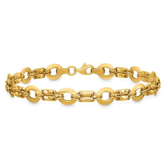 Leslie's 14K Polished and Textured Fancy Circle Link Bracelet