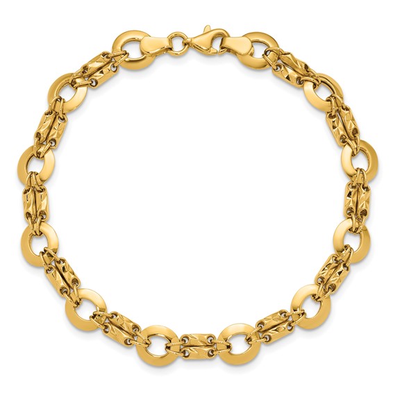 Leslie's 14K Polished and Textured Fancy Circle Link Bracelet