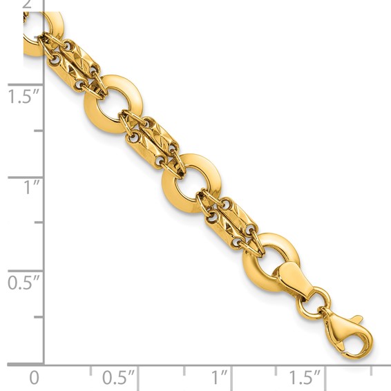 Leslie's 14K Polished and Textured Fancy Circle Link Bracelet