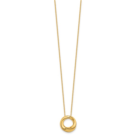 Leslie's 14K Polished Circle Pendant on Dia-cut Chain w/1in ext. Necklace