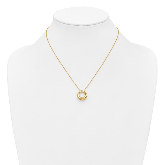 Leslie's 14K Polished Circle Pendant on Dia-cut Chain w/1in ext. Necklace